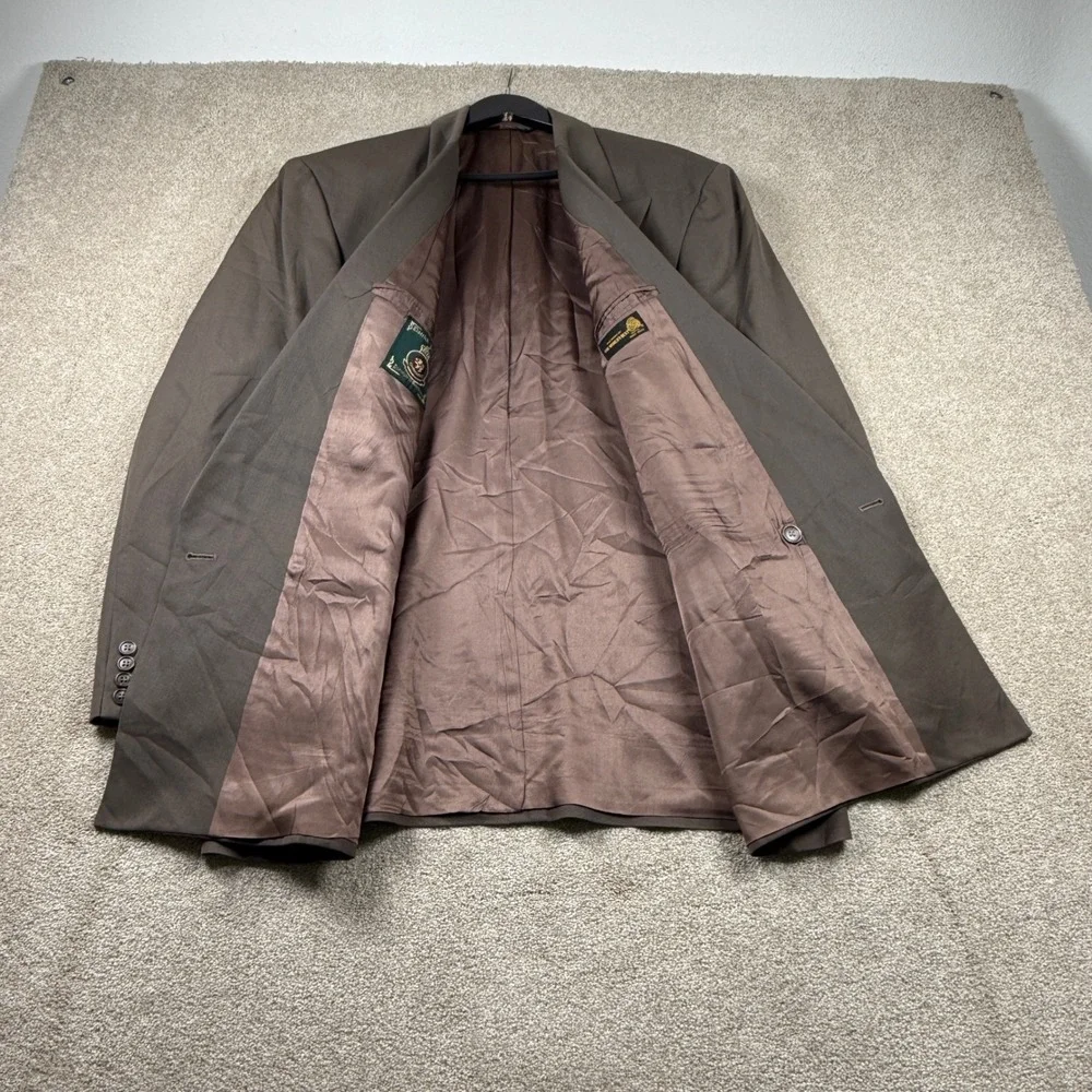 Patrick James Mens 44L Brown Double Breasted Blazer Suit Jacket Wool